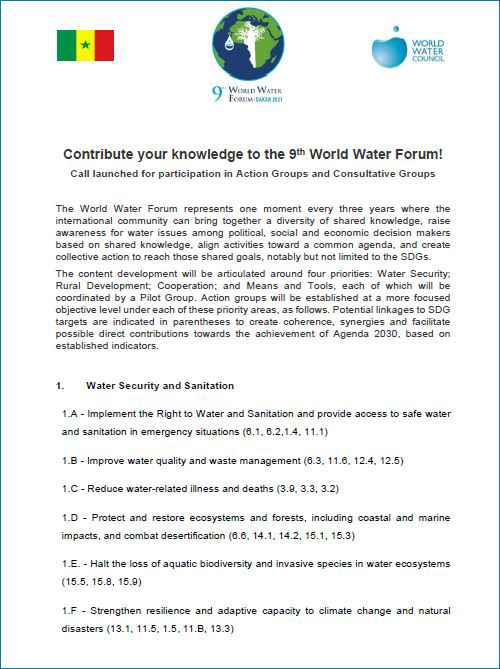 Contribute your knowledge to the 9th World Water Forum!